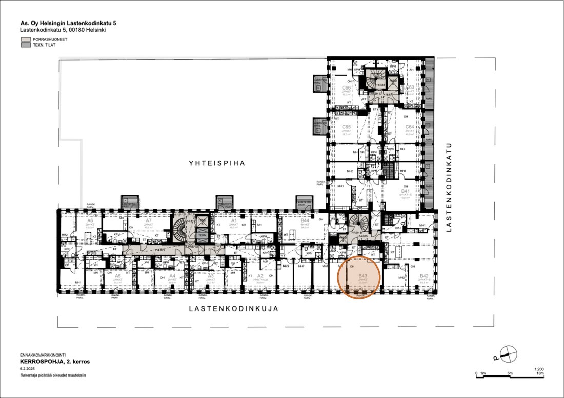 Asunnon B43 sijainti kerrospohjassa
