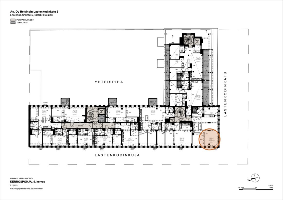 Asunnon B54 sijainti kerrospohjassa