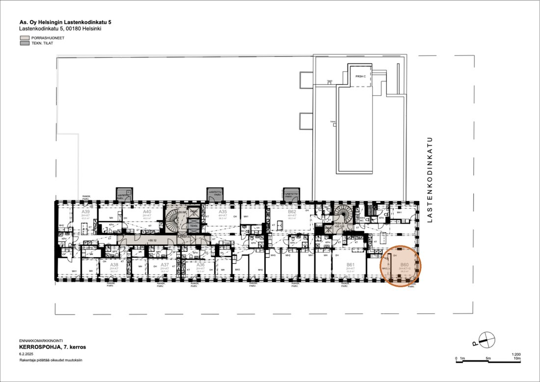 Asunnon B60 sijainti kerrospohjassa