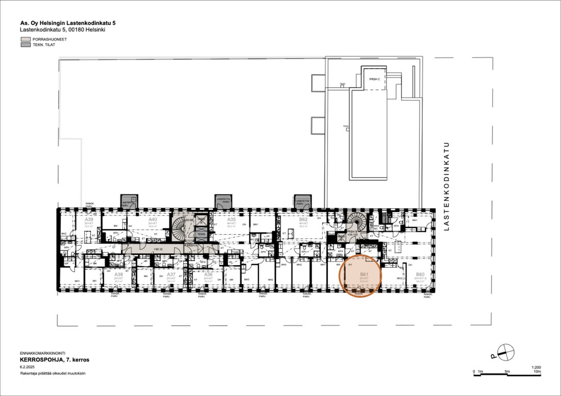 Asunnon B61 sijainti kerrospohjassa