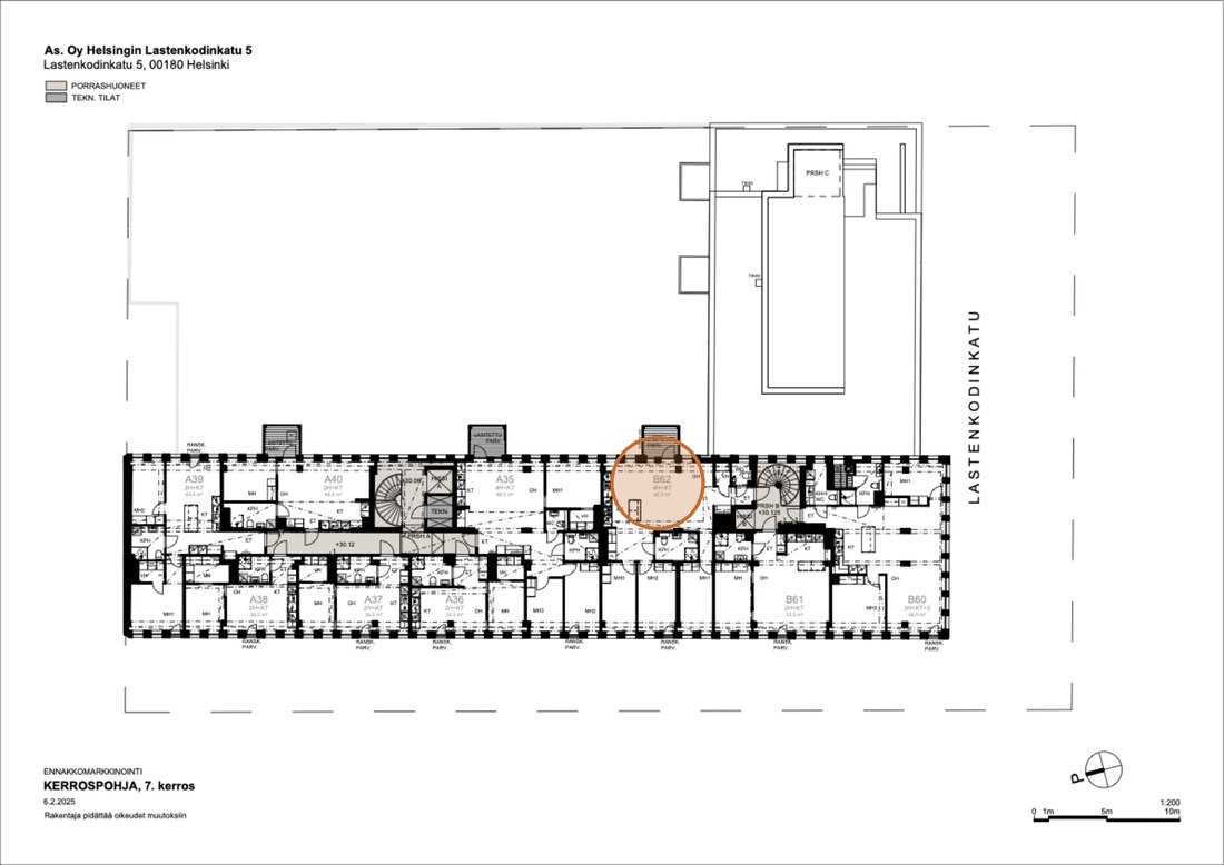 Asunnon B62 sijainti kerrospohjassa