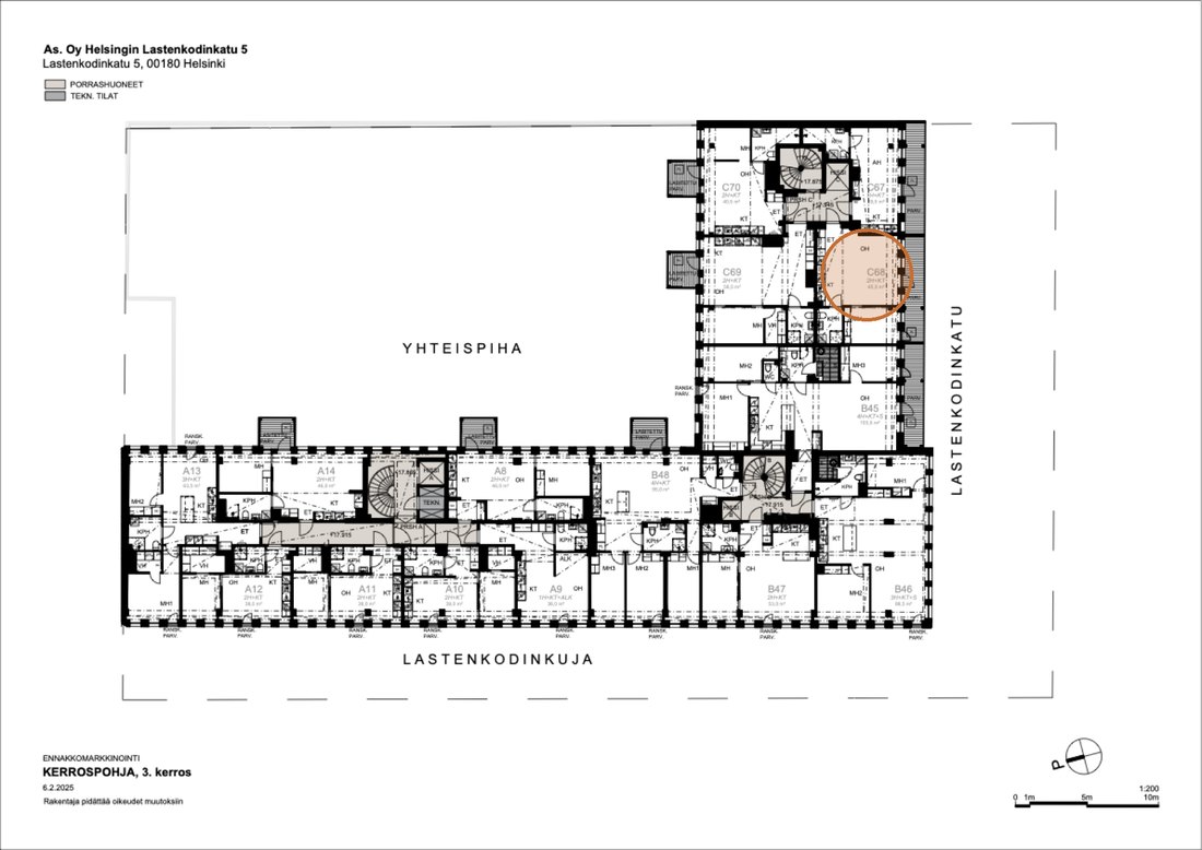 Asunnon C68 sijainti kerrospohjassa