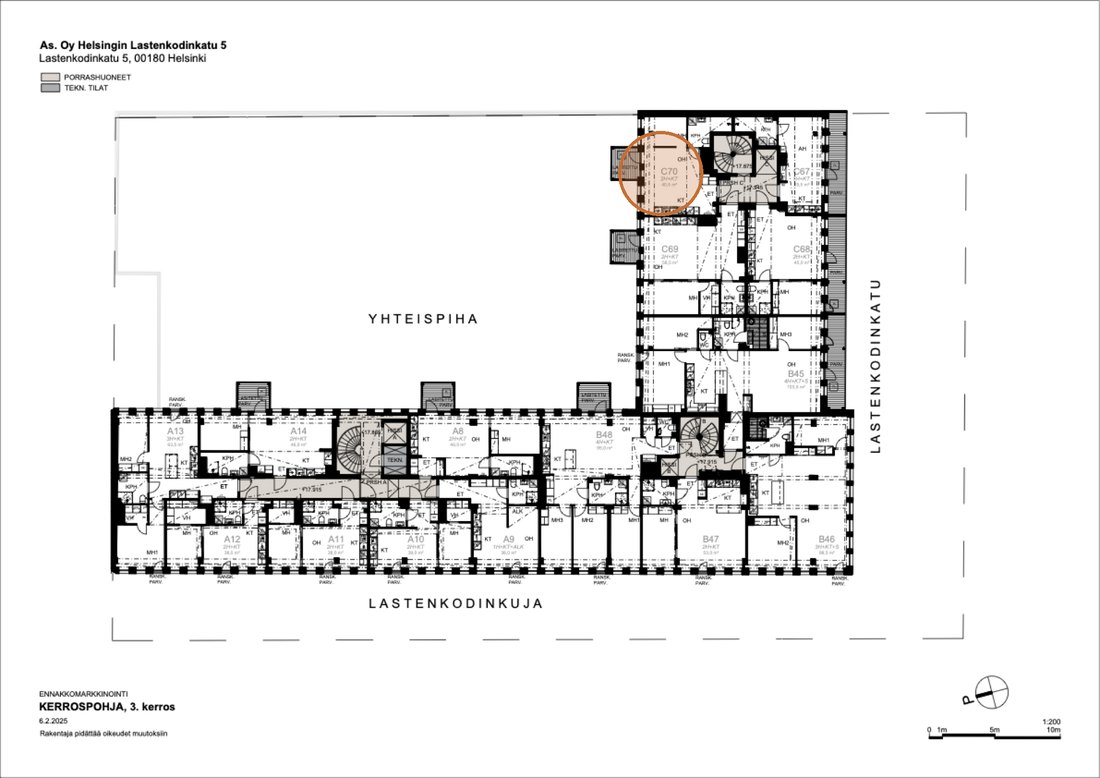 Asunnon C70 sijainti kerrospohjassa
