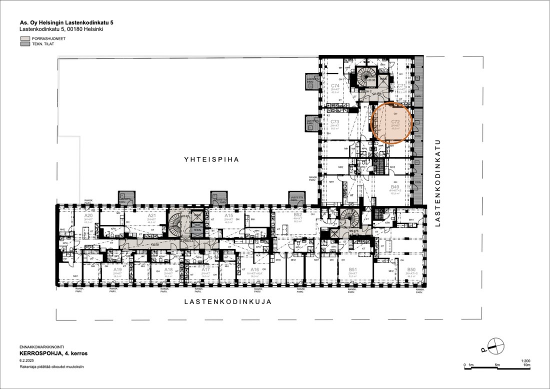 Asunnon C72 sijainti kerrospohjassa